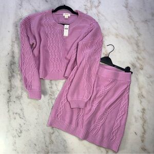 Maeve By Anthropologie Mauve Cable Knit Sweater And Skirt Set Medium New $179